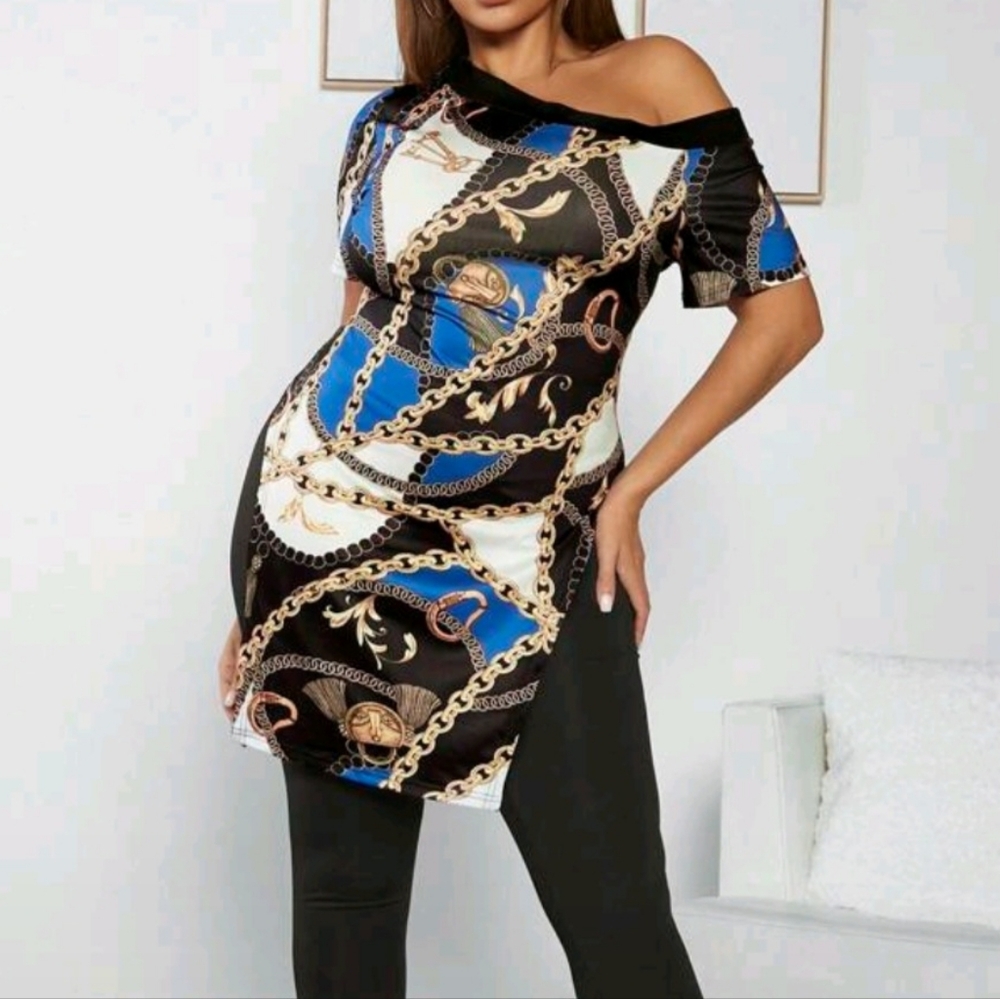 Elegant Chain Print Off Shoulder Women's Top
